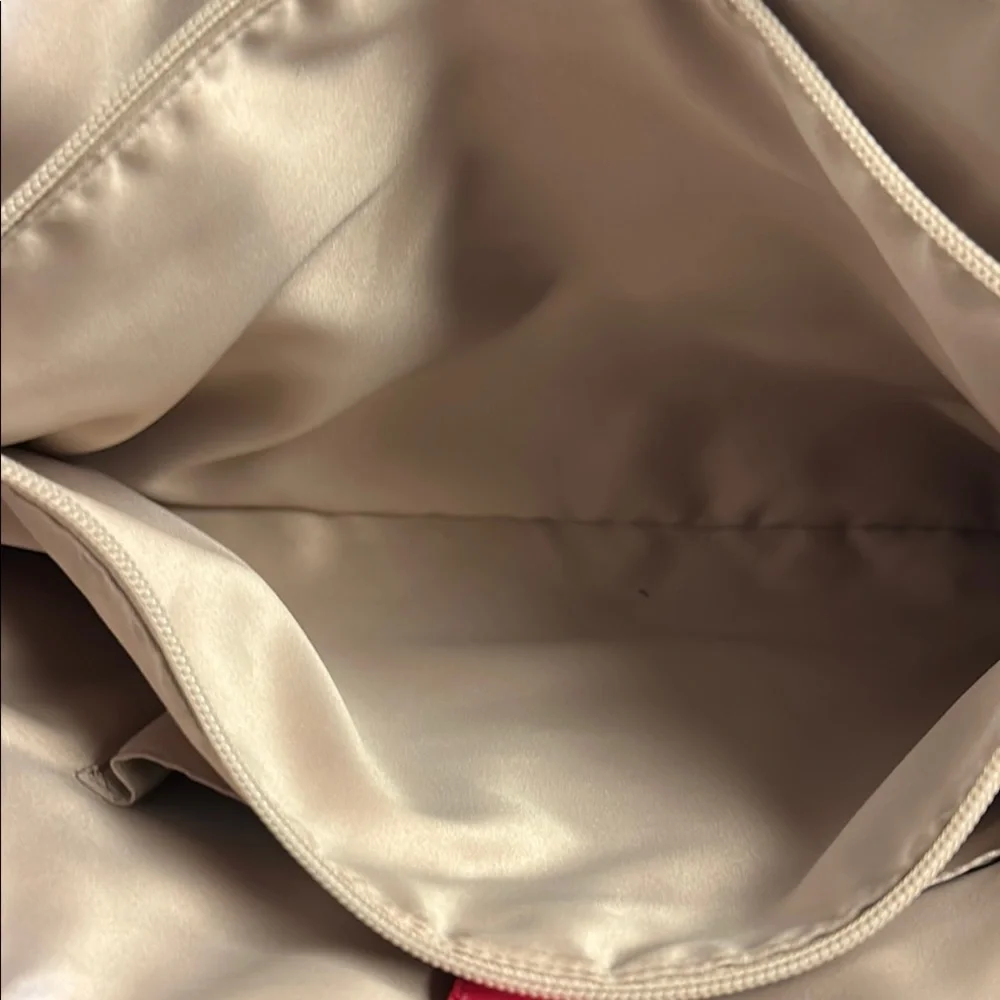 Coach Beige Signature Canvas Shoulder Bag with Pink Trim